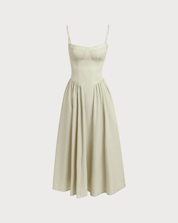 Green Square Neck Pocket Slip Midi Dress - Image 6