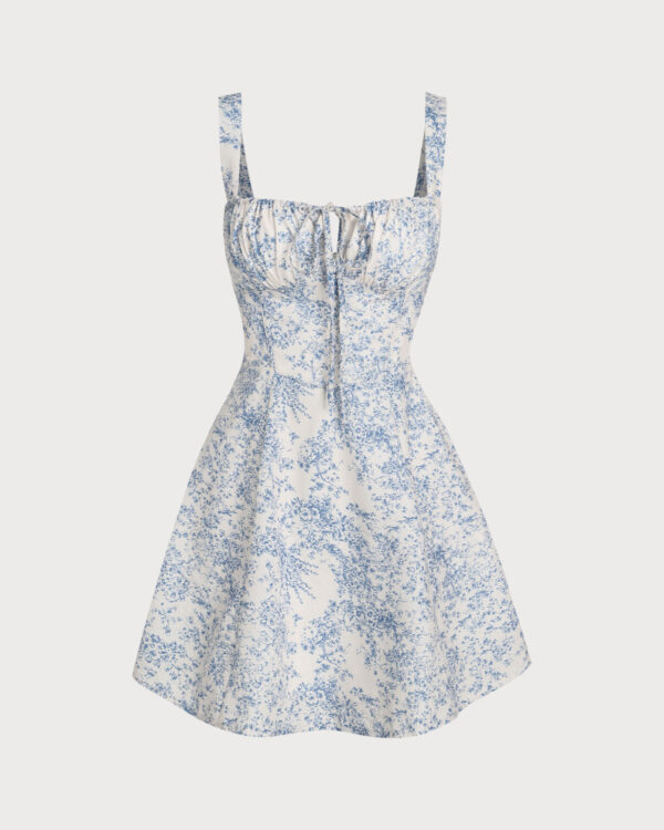 Blue Floral Ruched Slip Corset Mini Dress - Image 6