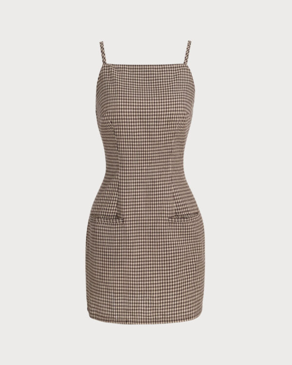 Brown Plaid Slip Mini Dress - Image 6