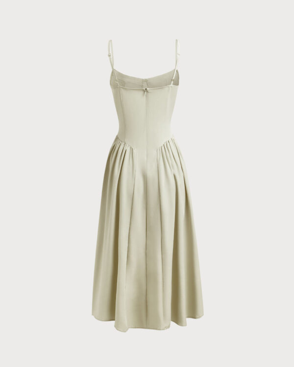 Green Square Neck Pocket Slip Midi Dress - Image 7