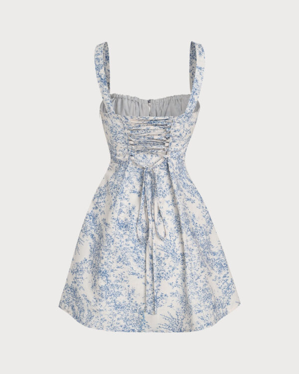 Blue Floral Ruched Slip Corset Mini Dress - Image 7
