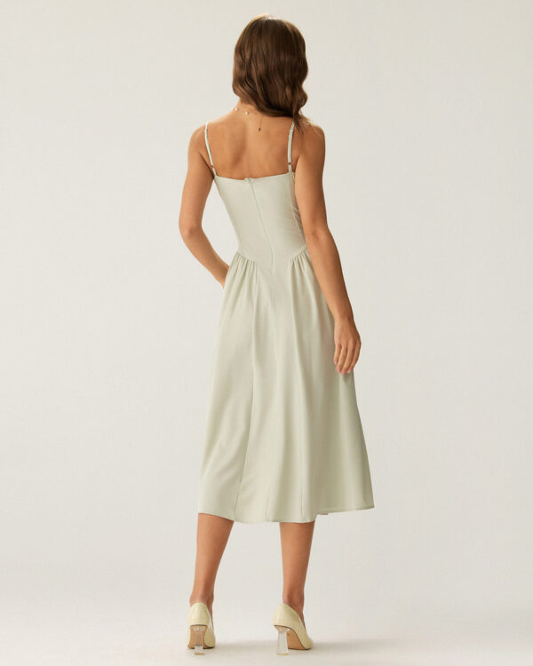 Green Square Neck Pocket Slip Midi Dress - Image 5