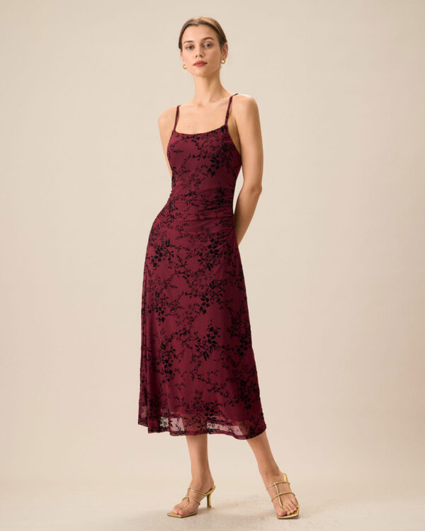 Red Floral Bodycon Slip Midi Dress - Image 4