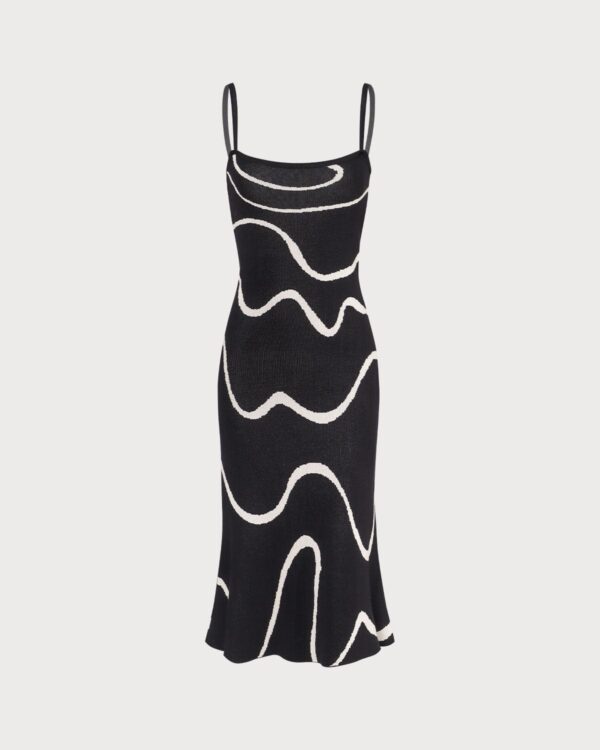 Black Wave Mermaid Hem Knit Midi Dress - Image 8