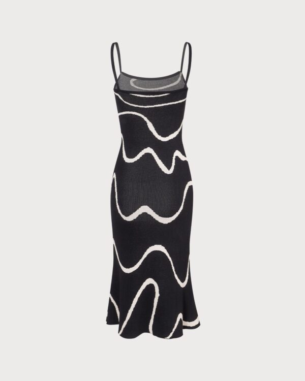 Black Wave Mermaid Hem Knit Midi Dress - Image 10