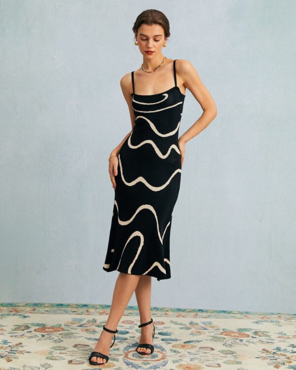 Black Wave Mermaid Hem Knit Midi Dress - Image 2