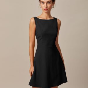 Black Boat Neck High Waisted Mini Dress
