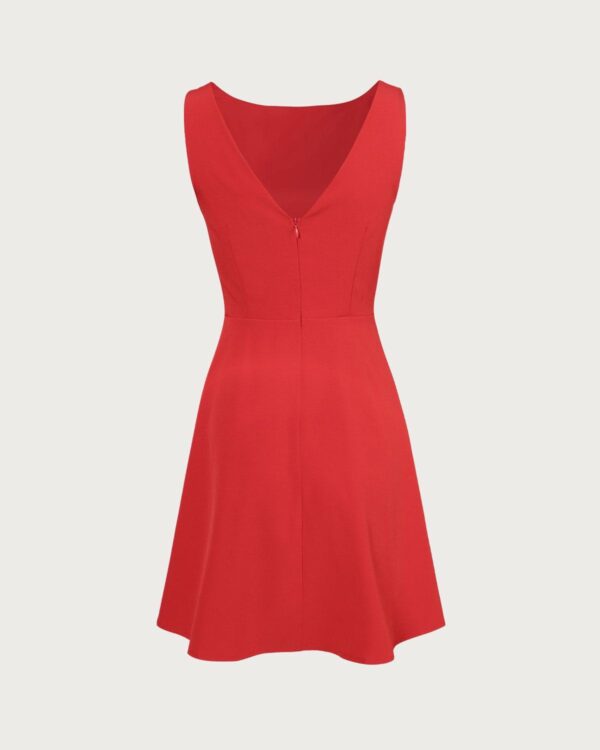 Red Boat Neck High Waisted Mini Dress - Image 8