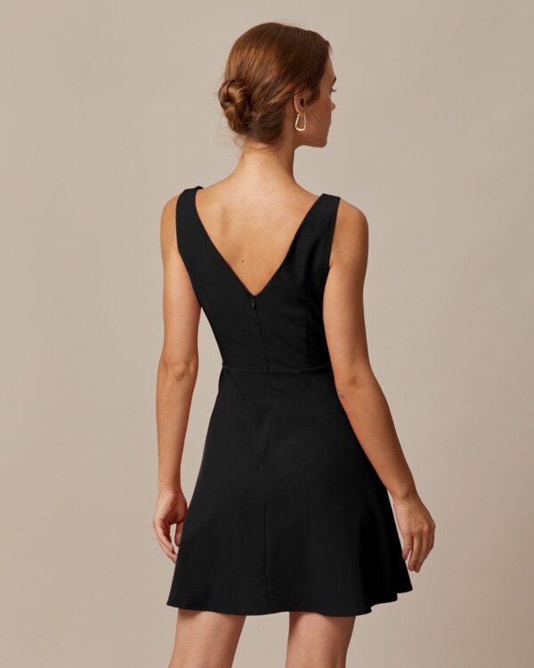 Black Boat Neck High Waisted Mini Dress - Image 3