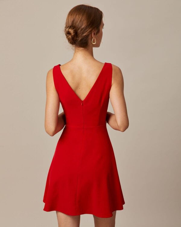Red Boat Neck High Waisted Mini Dress - Image 5