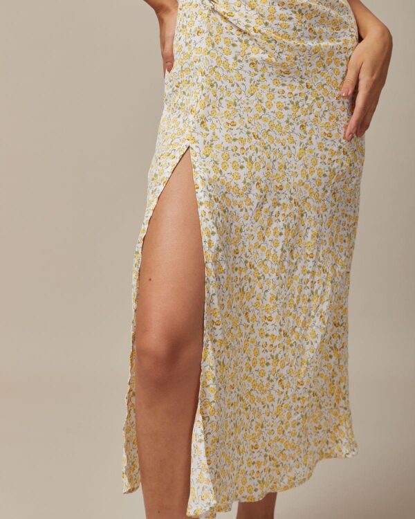 Yellow Round Neck Floral Midi Dress - Image 5