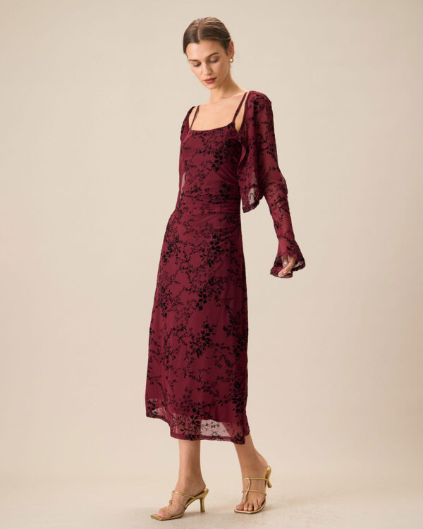 Red Floral Bodycon Slip Midi Dress - Image 3