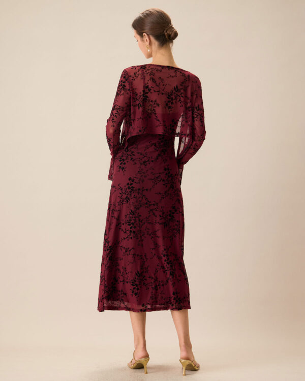 Red Floral Bodycon Slip Midi Dress - Image 5