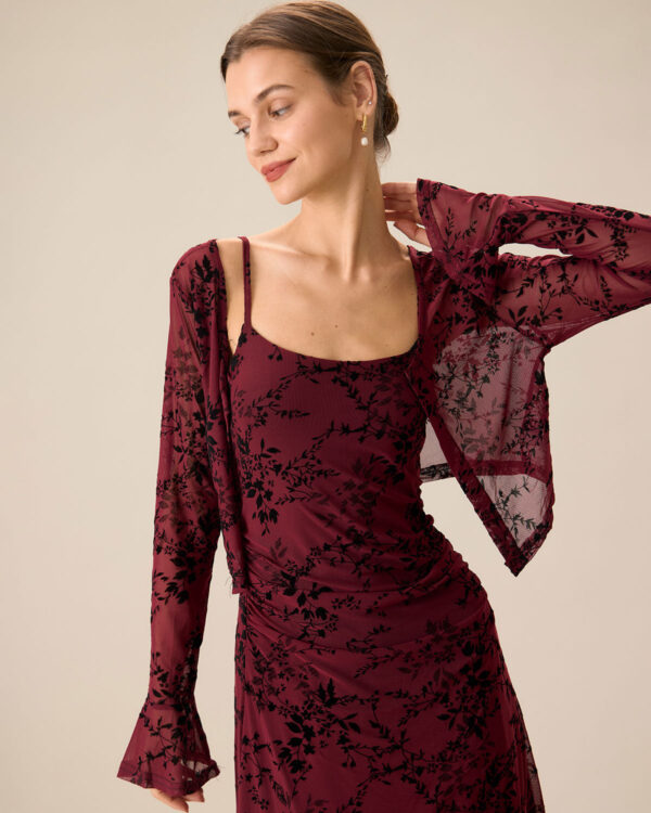 Red Floral Bodycon Slip Midi Dress - Image 2