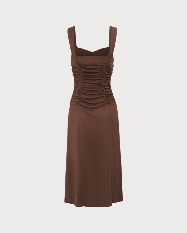 Women's Coffee Ruched Knitted Slip Midi Dress - Image 6