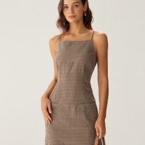 Brown Plaid Slip Mini Dress