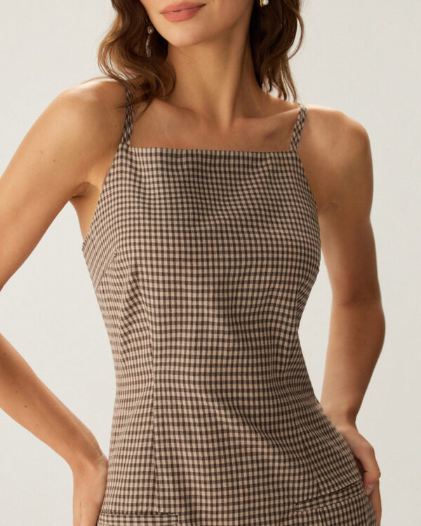 Brown Plaid Slip Mini Dress - Image 2