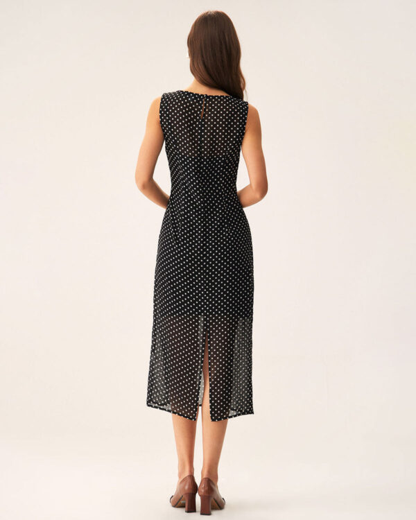 Black Polka Dot Boat Neck Midi Dress - Image 5