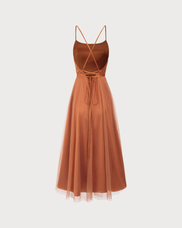Caramel Mesh Flowy Slip Midi Dress - Image 6