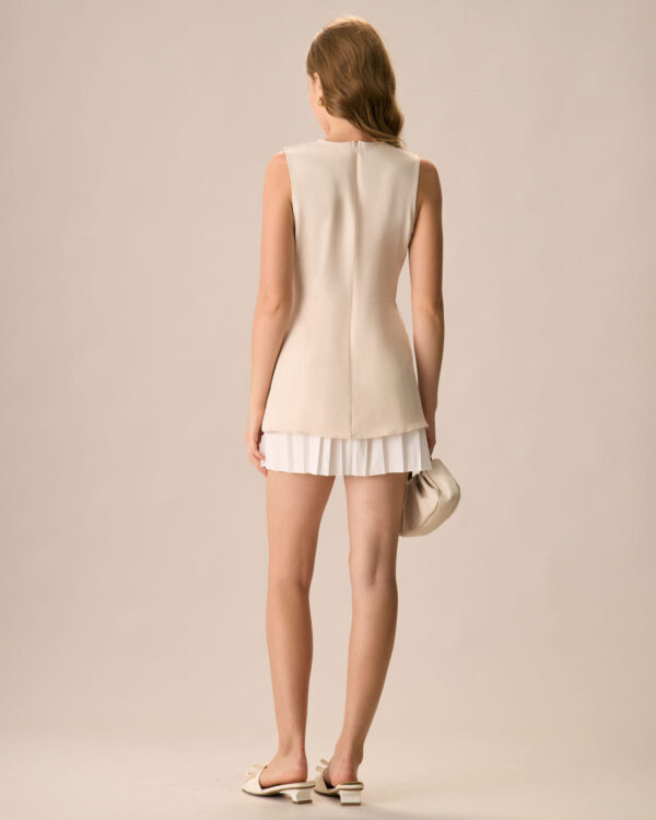 Women's Apricot Splicing Pleated Mini Dress - Image 4